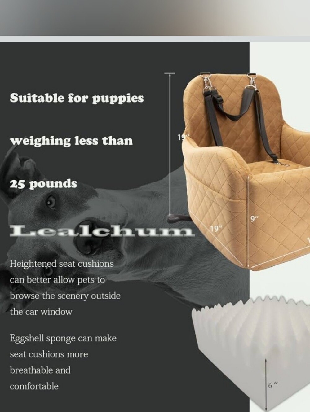 Lealchum Quilted Camel Dog Booster Seat - Picture 2 of 5